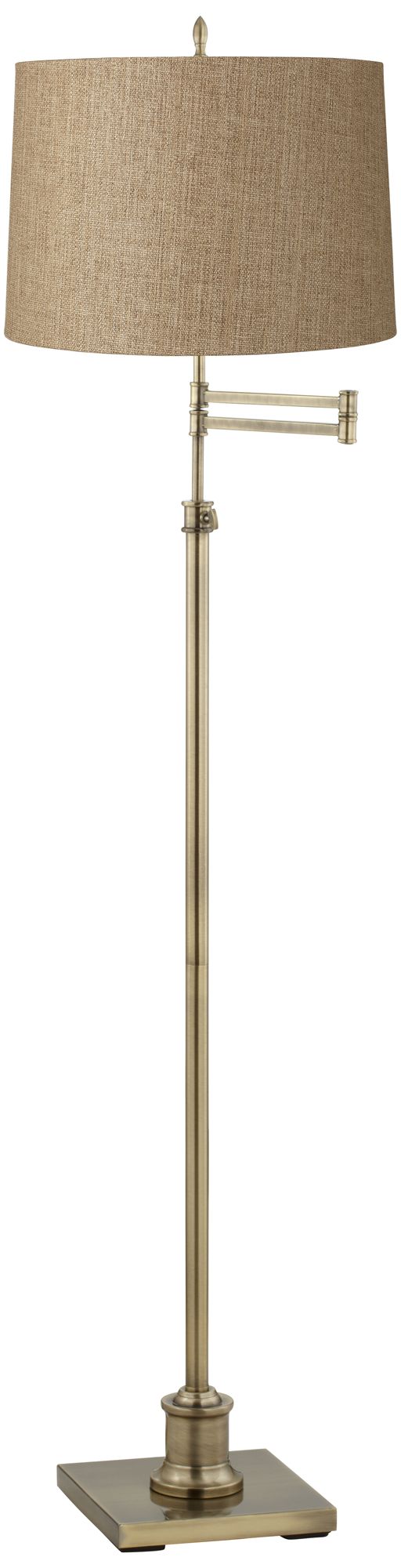Westbury Tan Weave Shade Brass Swing Arm Floor Lamp