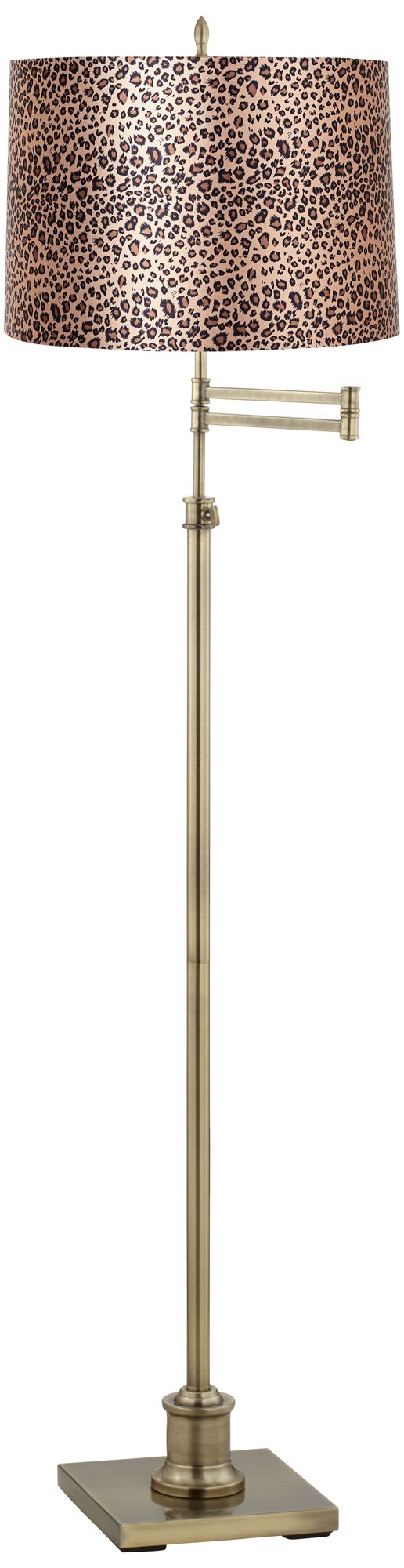 Westbury Leopard Print Shade Brass Swing Arm Floor Lamp
