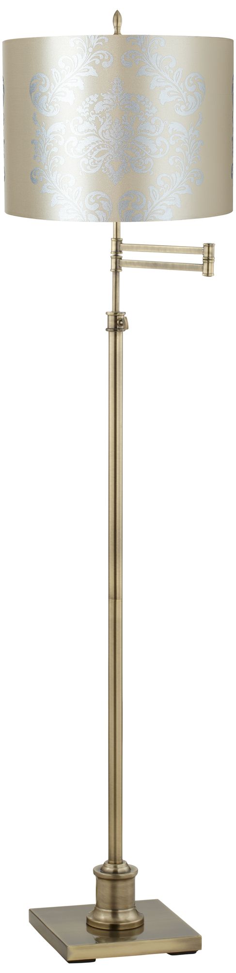 Westbury Silver Graphic Shade Brass Swing Arm Floor Lamp