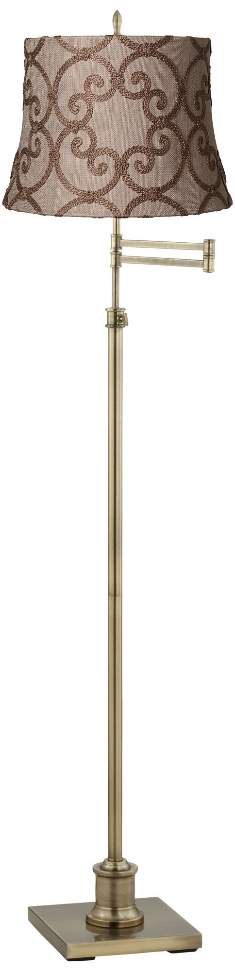 Westbury Leiden Taupe Shade Brass Swing Arm Floor Lamp