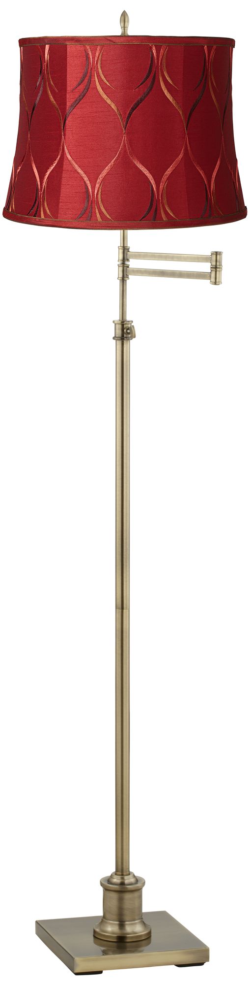 Westbury Merlot Red Shade Brass Swing Arm Floor Lamp