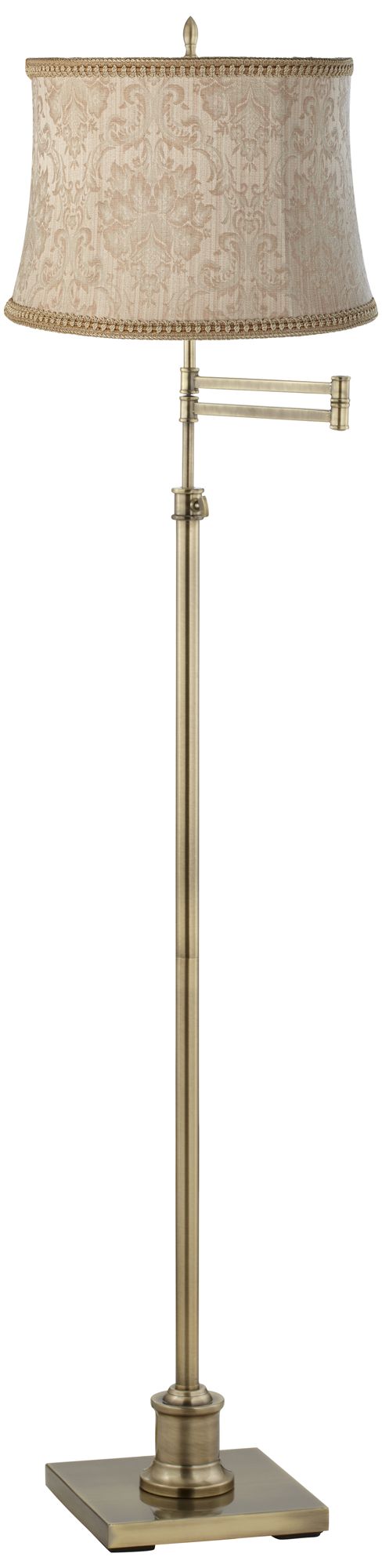 Westbury Latte Brocade Floral Brass Swing Arm Floor Lamp