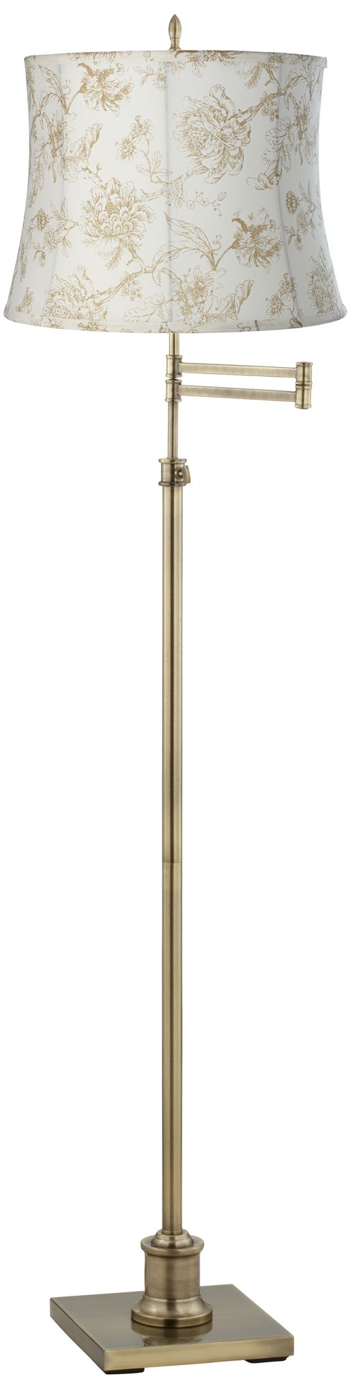 Westbury English Floral Shade Brass Swing Arm Floor Lamp
