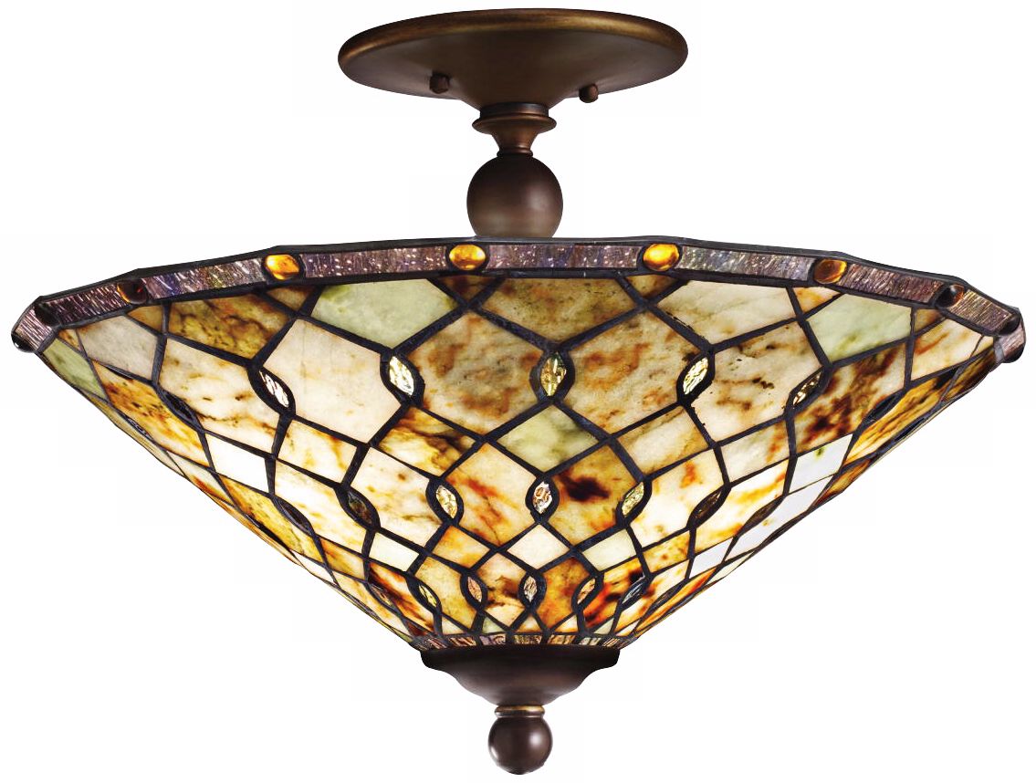Kichler Woodbury Art Glass and Bronze Ceiling Light