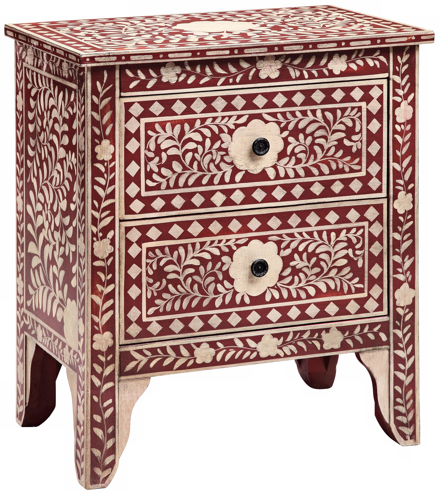Moroccan Floral Two Drawer Red Chest