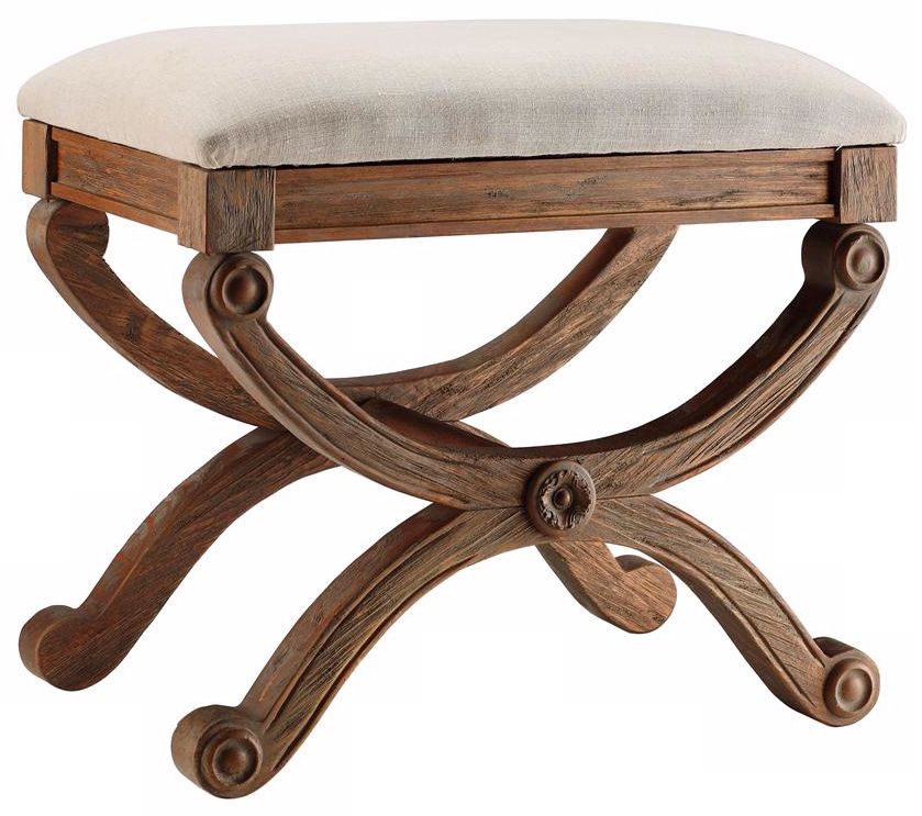 Sinclair Distressed Walnut Wood Ottoman