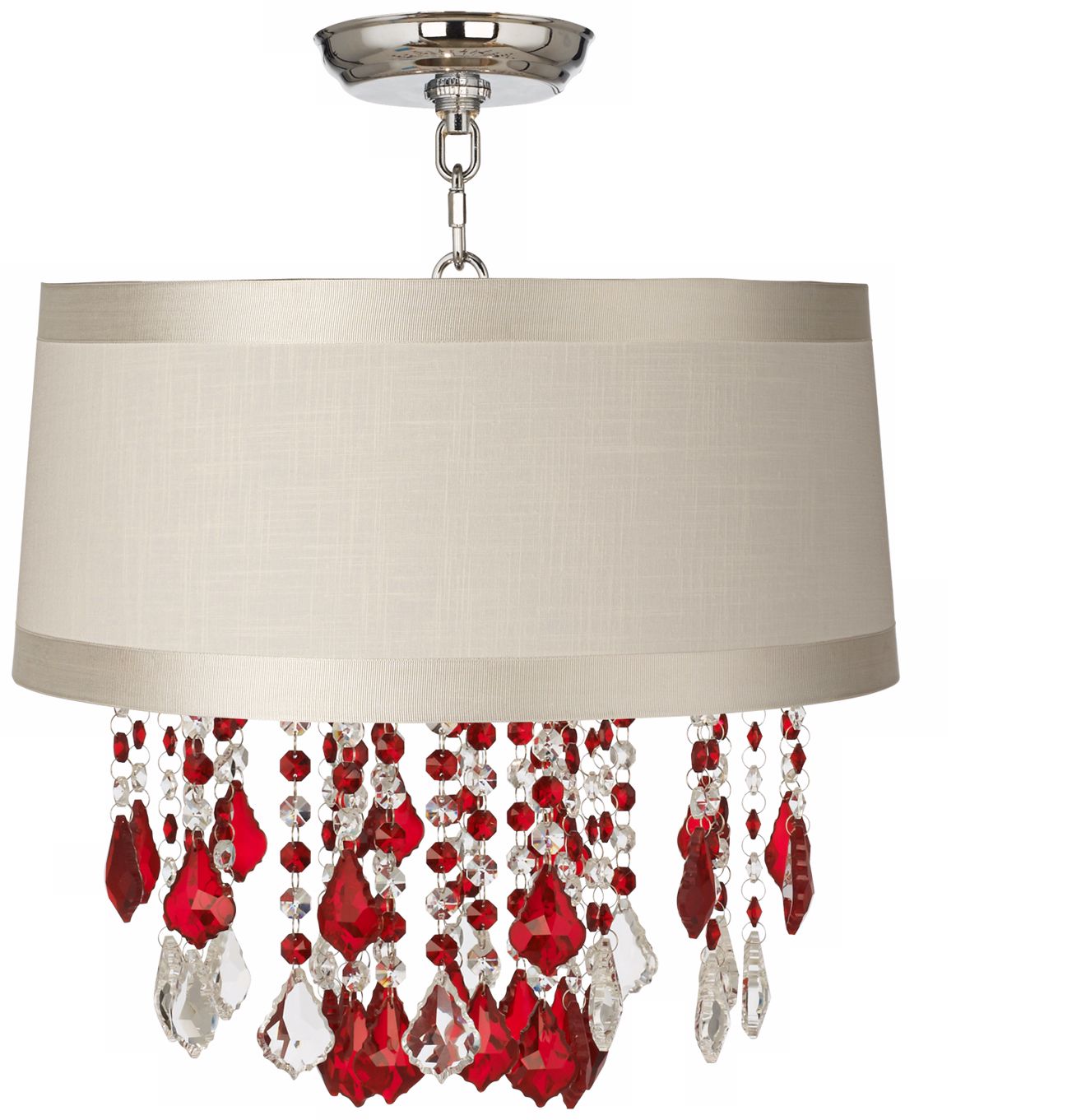 Nicolli Red 16" Wide Off-White Drum Crystal Ceiling Light