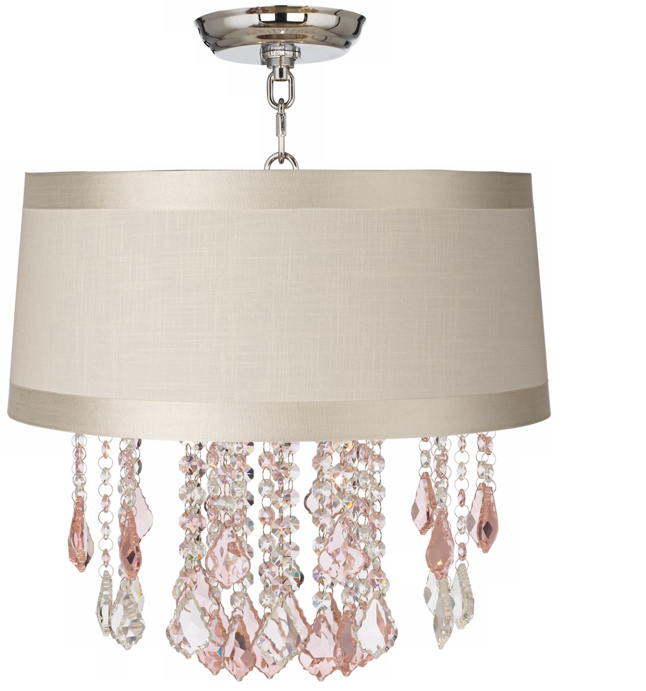 Nicolli Pink 16" Wide Off-White Drum Crystal Ceiling Light