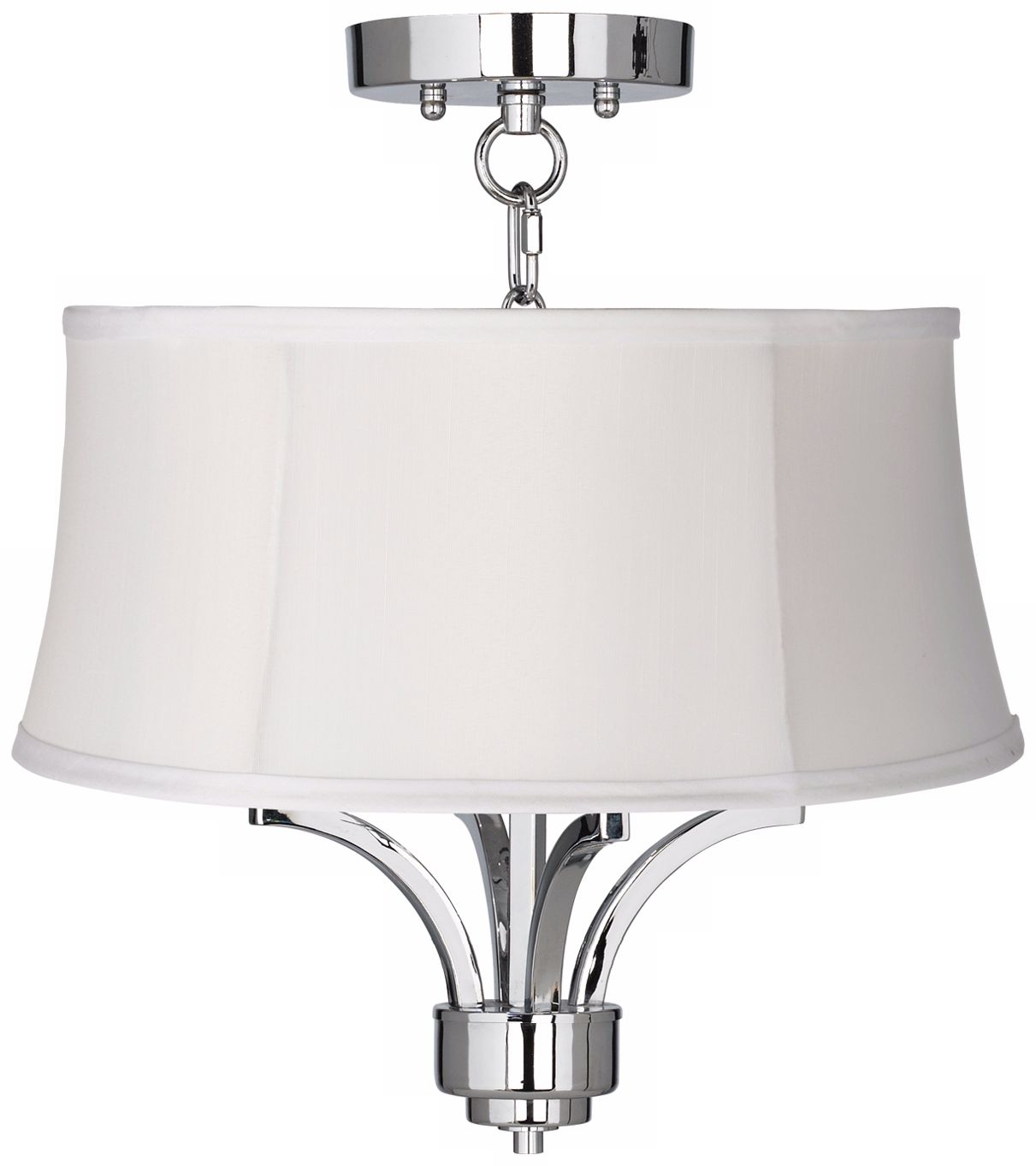 Fortuna Chrome 16" Wide White Shantung Ceiling Light