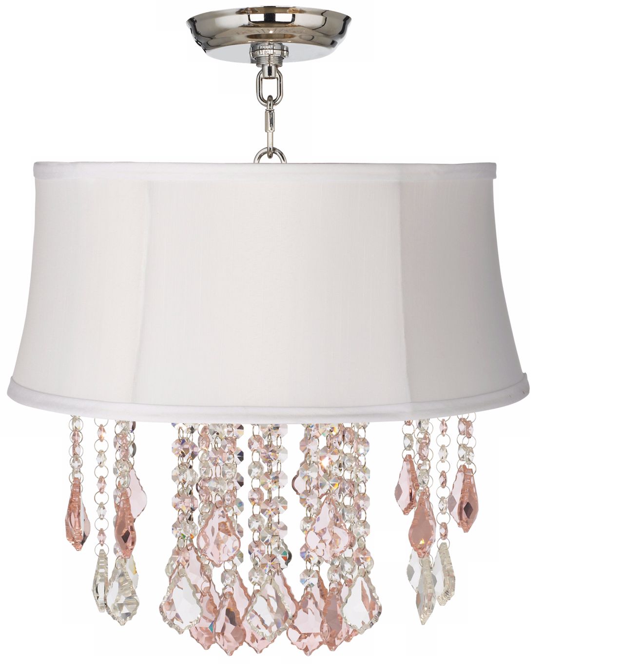 Nicolli Pink 16" Wide White Shantung Crystal Ceiling Light