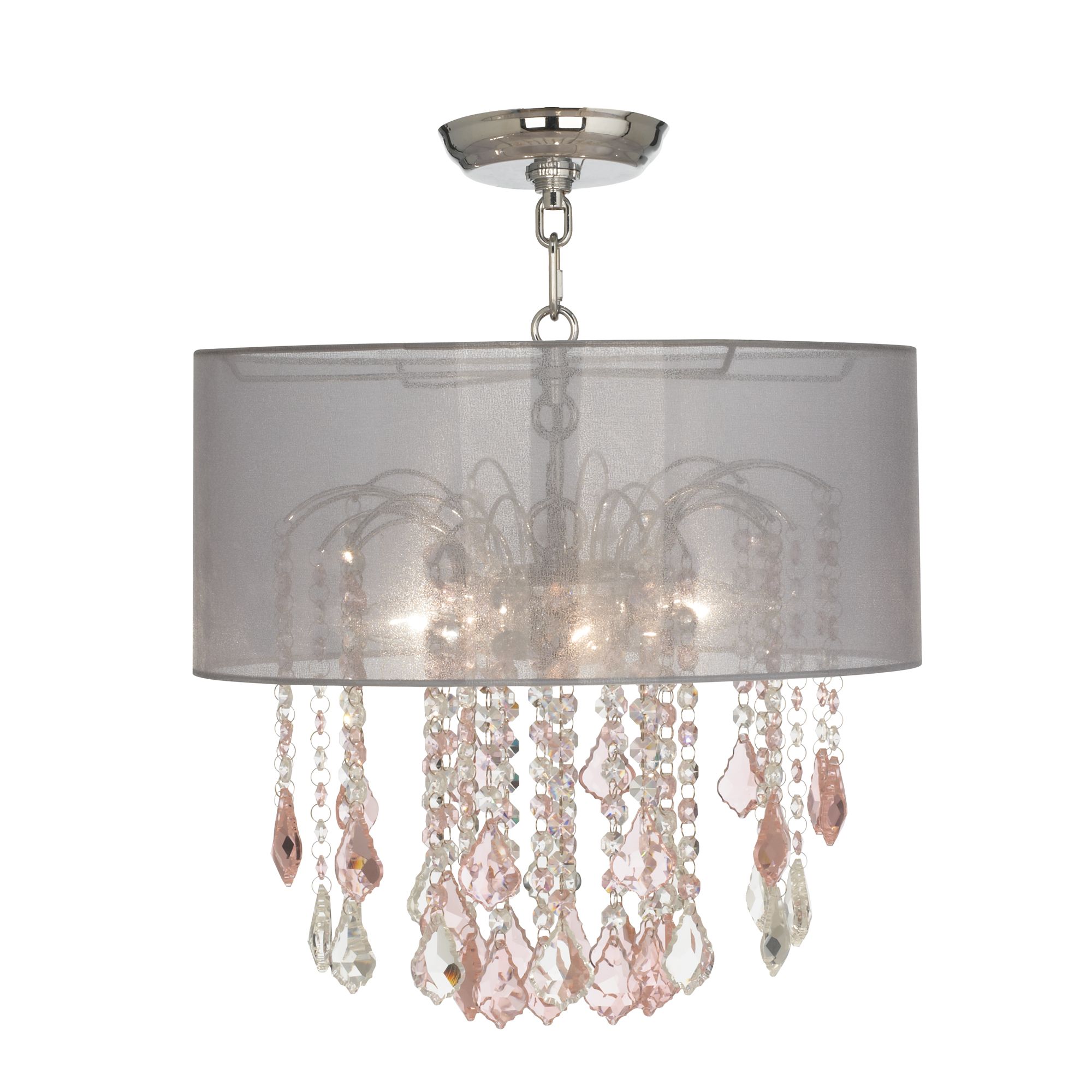 Nicolli Pink 16" Wide Sheer Silver Crystal Ceiling Light