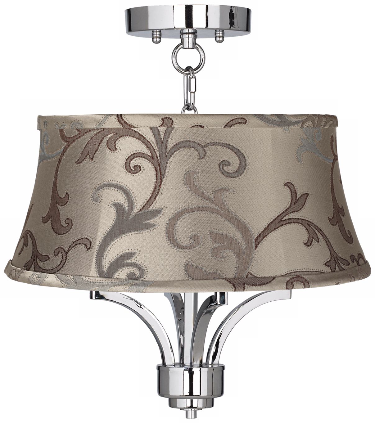 Fortuna Chrome 16" Wide Leon Floral Scroll Ceiling Light
