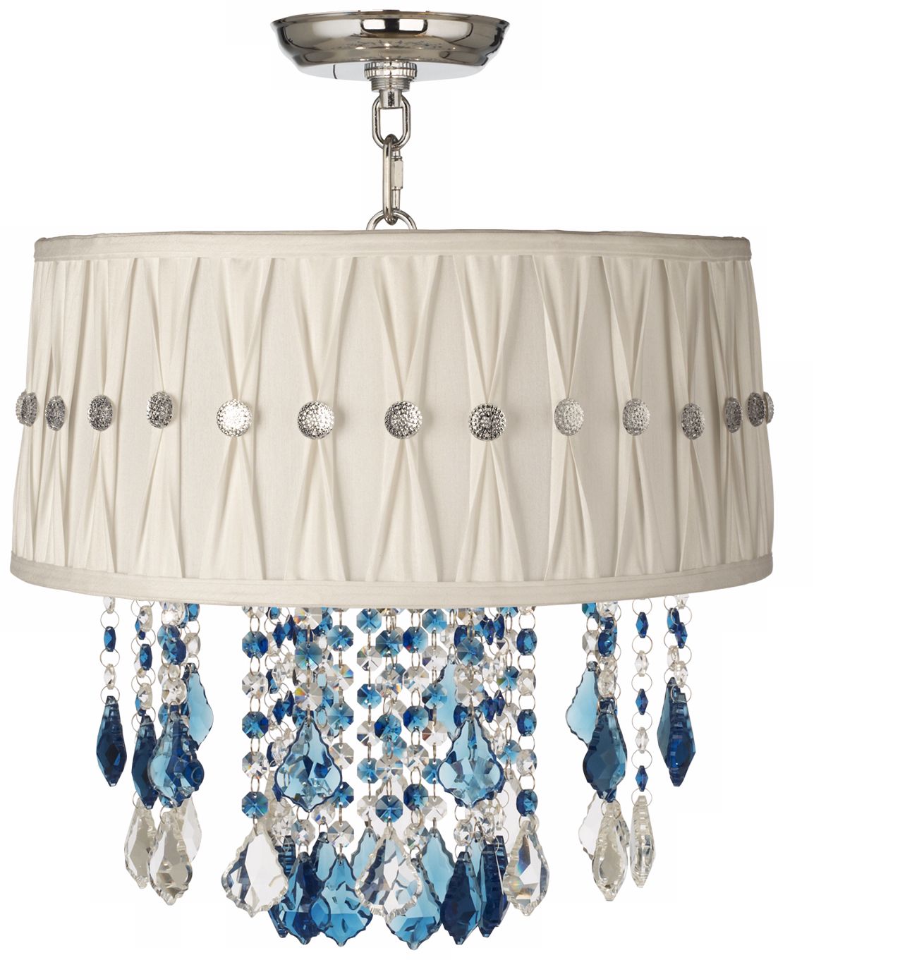 Nicolli Blue 16" Wide Pinch Pleat Crystal Ceiling Light
