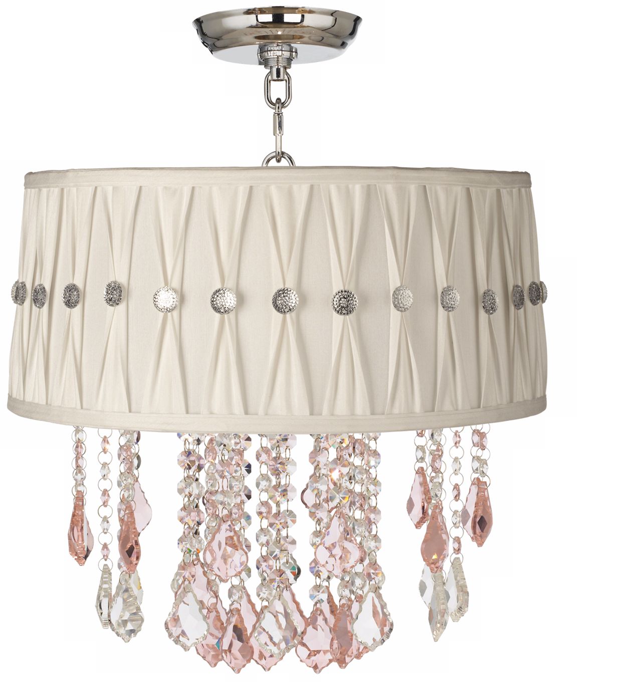 Nicolli Pink 16" Wide Pinch Pleat Crystal Ceiling Light