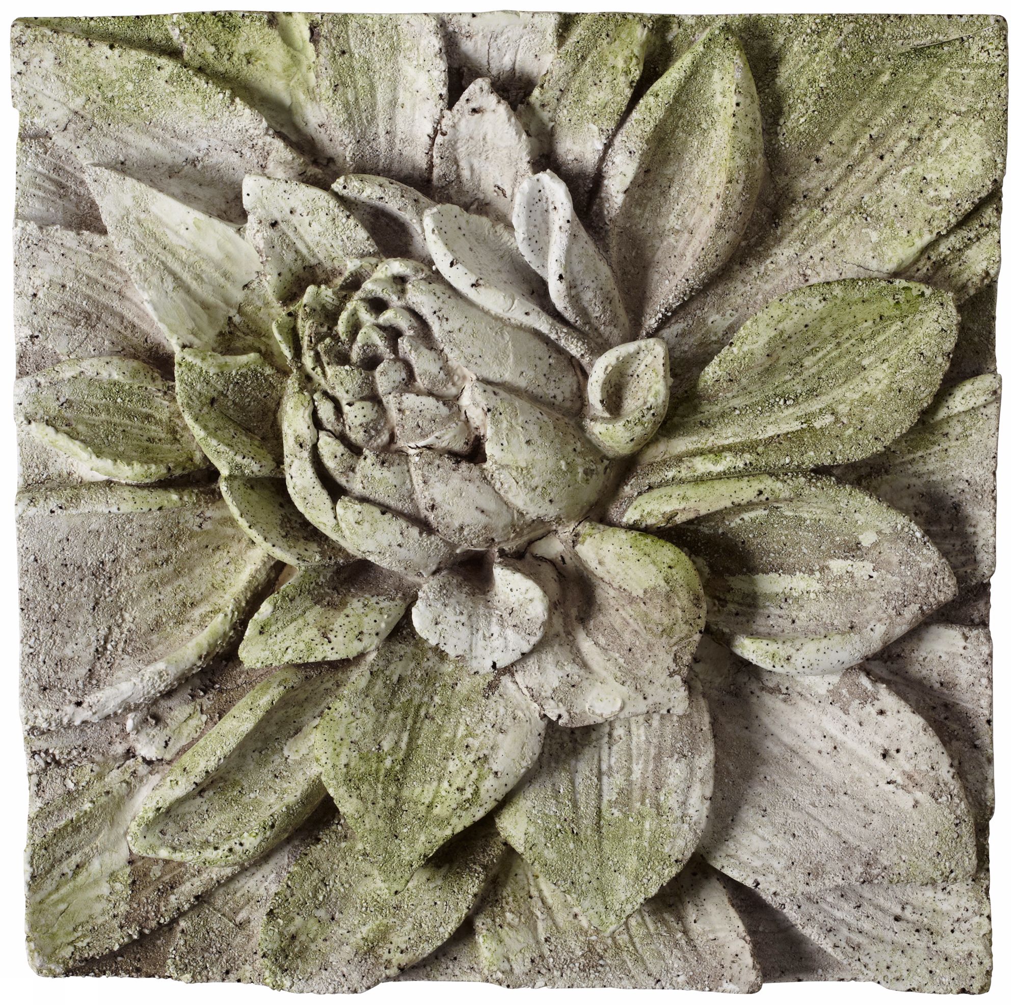 Dahlia 13 1/2" Square White Moss Outdoor Wall Plaque