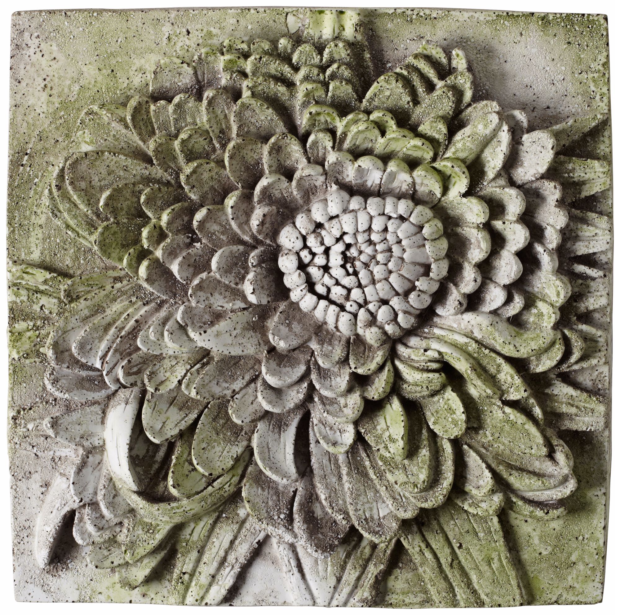Chrysanthemum 13 1/2" Square White Moss Outdoor Wall Plaque