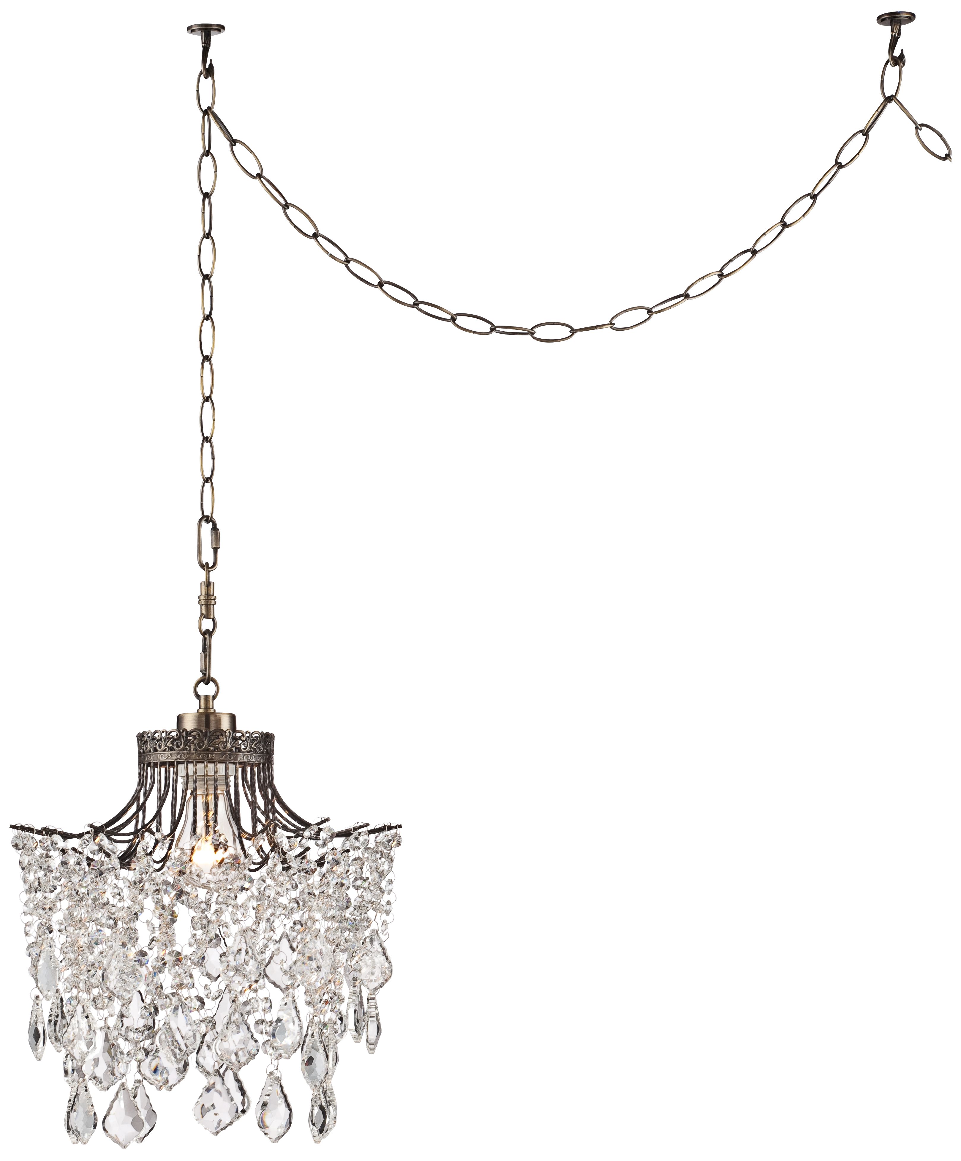 Brielle Antique Brass 12" Wide Crystal Plug-In Swag Pendant