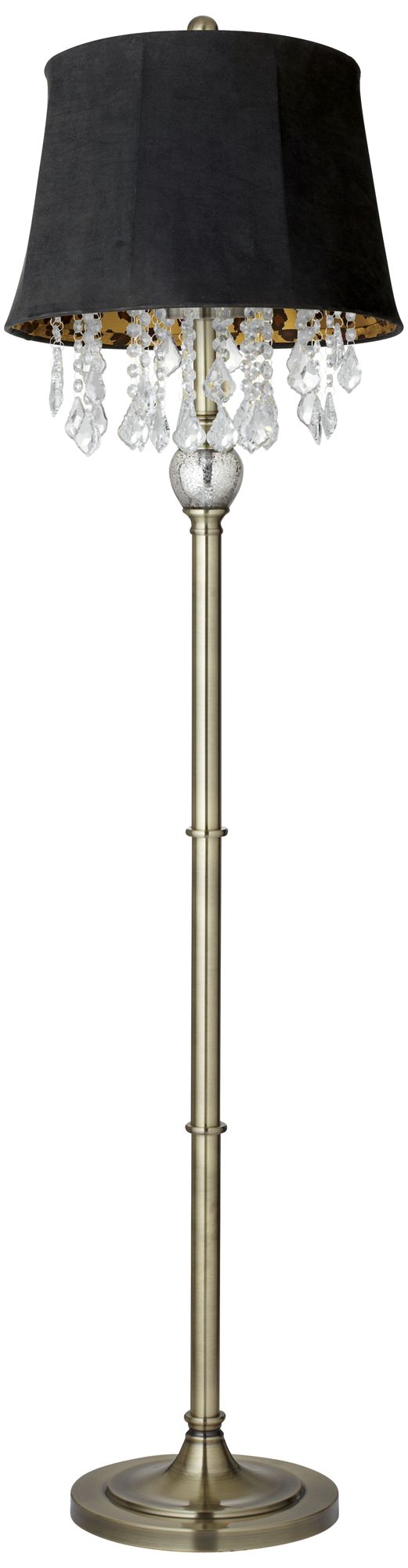 Crystals Black Faux Suede Shade Antique Brass Floor Lamp