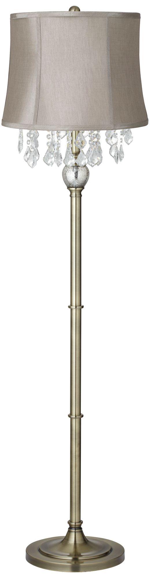 Crystals Taupe Gray Shade Antique Brass Floor Lamp