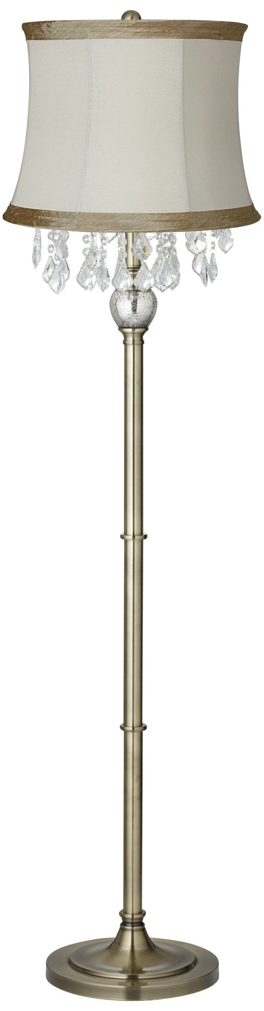 Crystals Ivory Linen Taupe Shade Antique Brass Floor Lamp