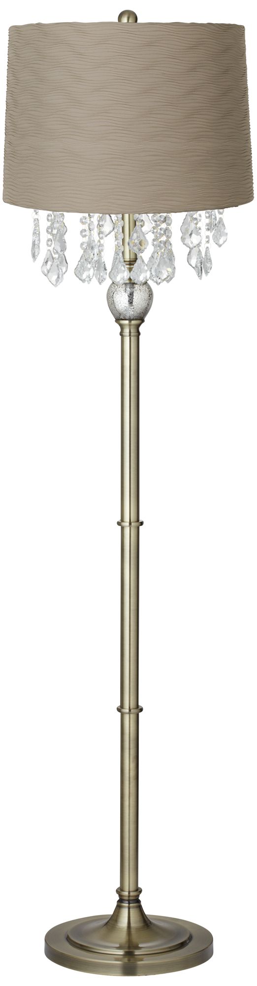 Crystals Wave Pleat Shade Antique Brass Floor Lamp