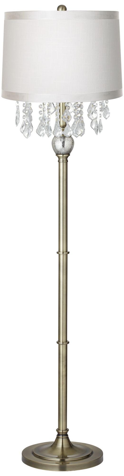 Crystals Off-White Shade Antique Brass Floor Lamp