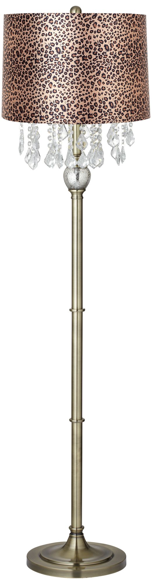 Crystals Leopard Print Shade Antique Brass Floor Lamp
