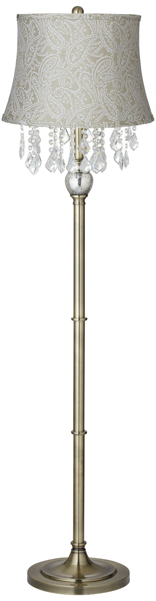 Crystals Paisley Brocade Shade Antique Brass Floor Lamp