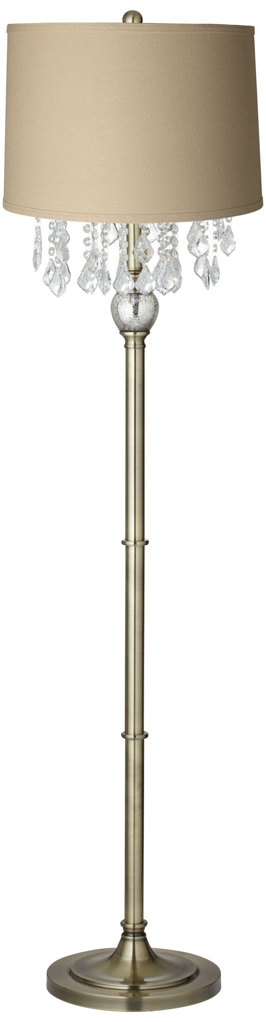 Crystals Fog Linen Shade Antique Brass Floor Lamp