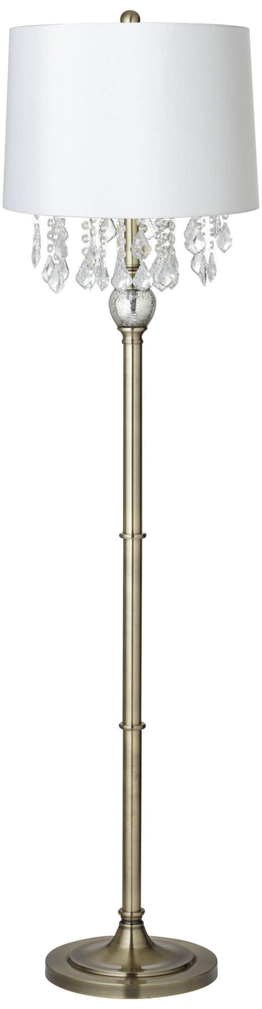 Crystals White Shade Antique Brass Floor Lamp