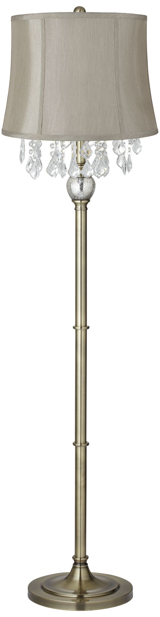 Crystals Gray Shade Antique Brass Floor Lamp