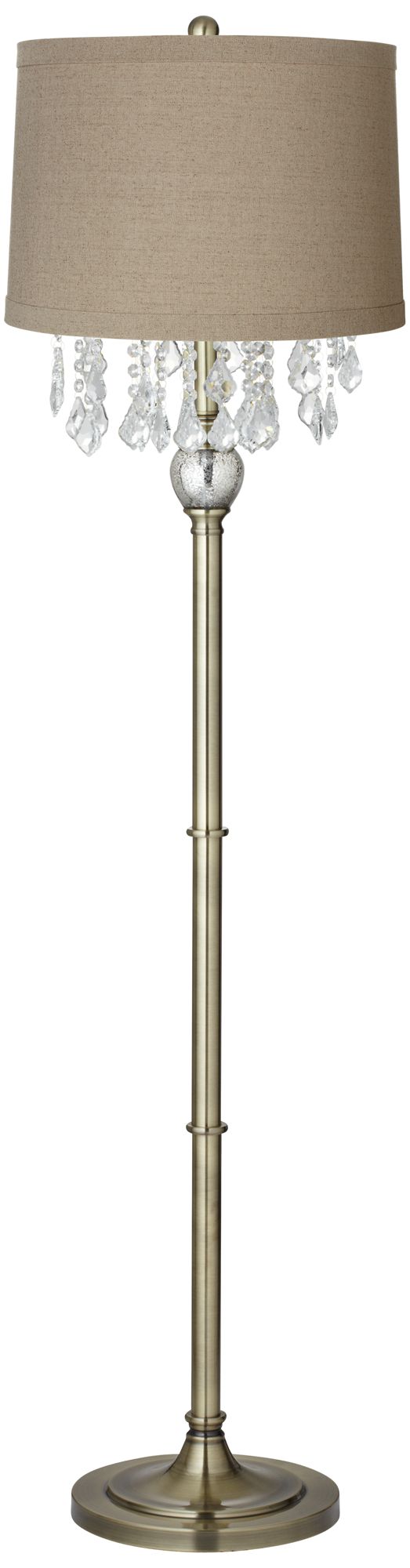 Crystals Linen Drum Shade Antique Brass Floor Lamp