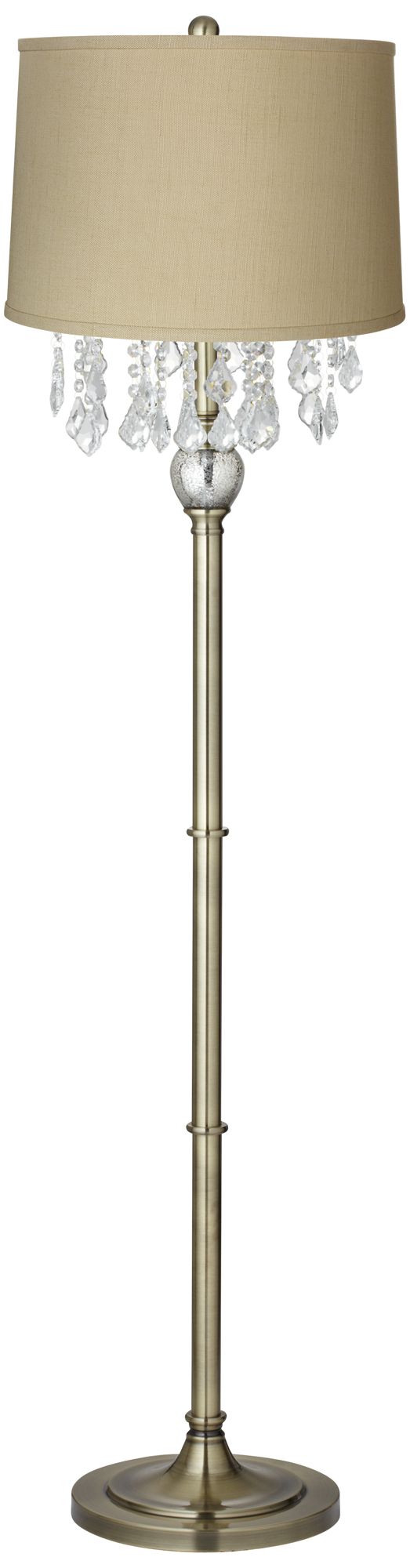 Crystals Herbal Linen Shade Antique Brass Floor Lamp