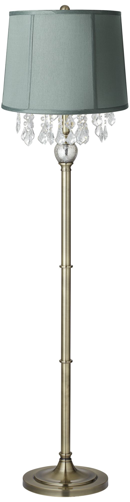 Crystals Spa Blue Drum Shade Antique Brass Floor Lamp