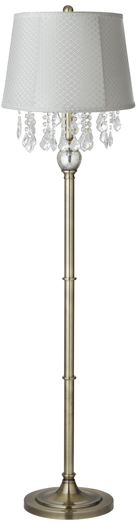 Crystals White Lattice Shade Antique Brass Floor Lamp