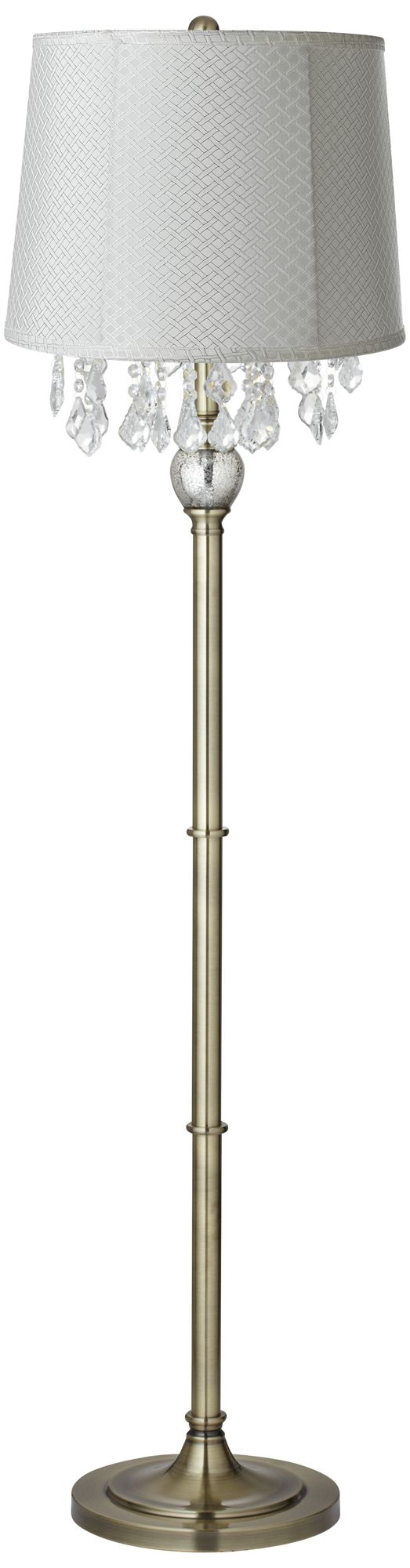 Crystals White Lattice Drum Antique Brass Floor Lamp