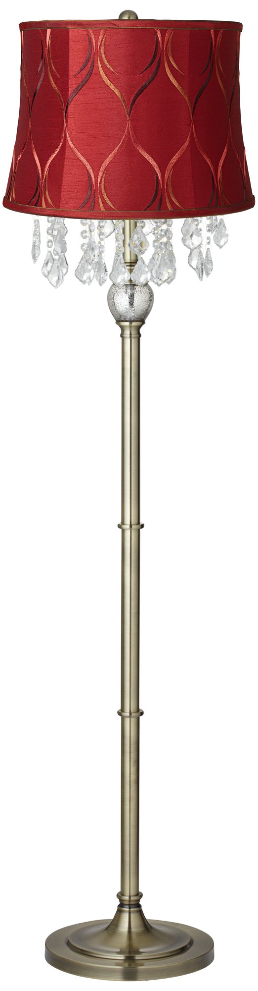 Crystals Merlot Red Shade Antique Brass Floor Lamp