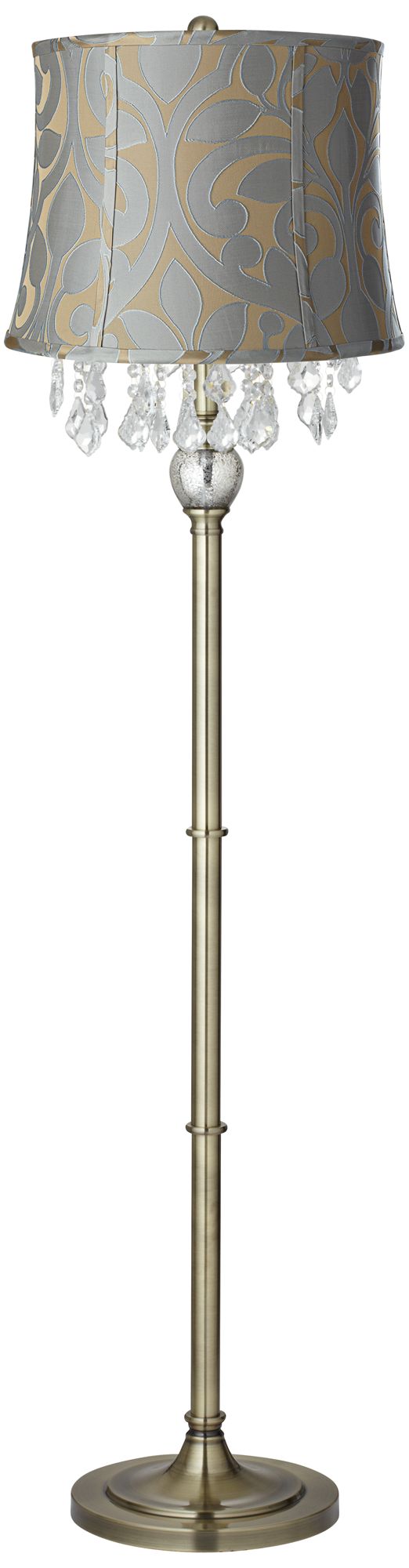 Crystals Lillian Floral Shade Antique Brass Floor Lamp