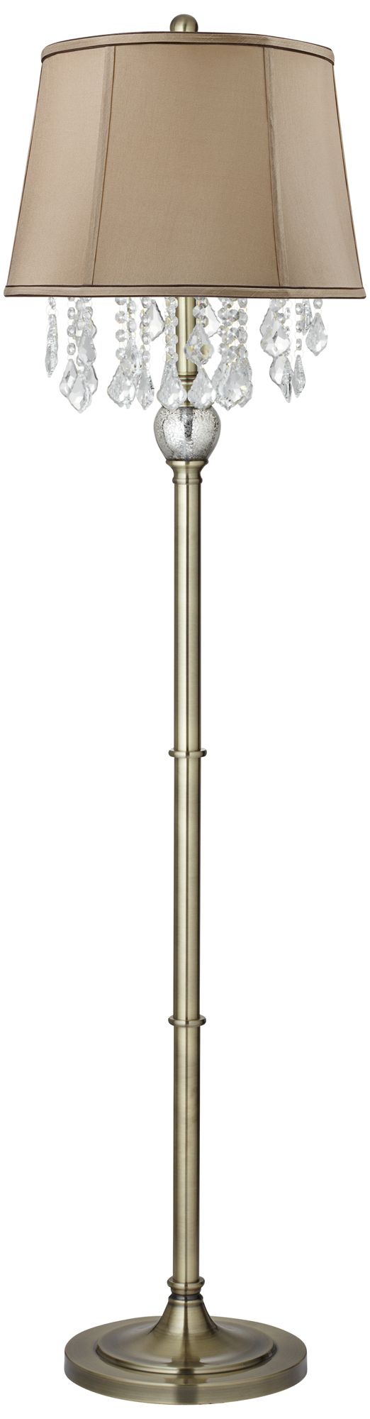 Crystals Tan Drum Shade Antique Brass Floor Lamp