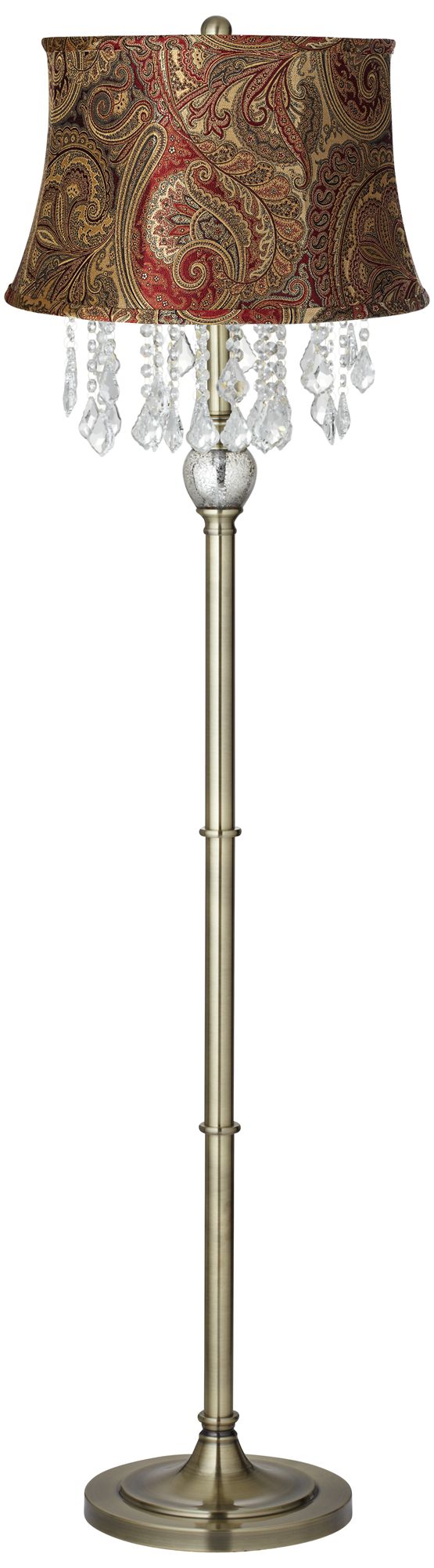 Crystals Merlot Paisley Shade Antique Brass Floor Lamp
