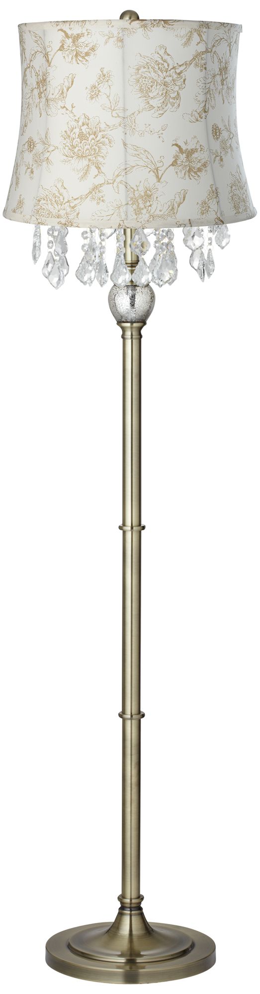 Crystals English Floral Shade Antique Brass Floor Lamp