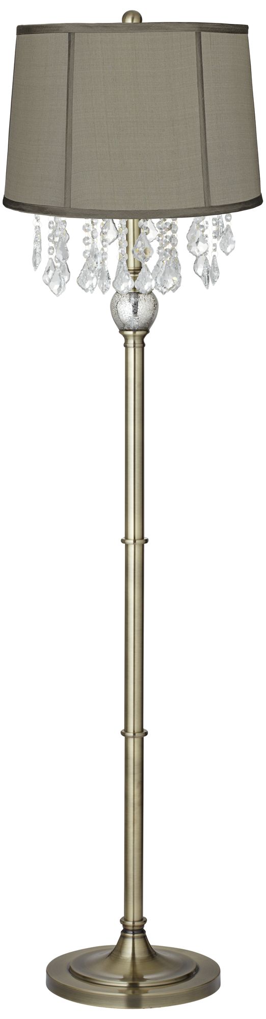 Crystals Gray Silk Shade Antique Brass Floor Lamp