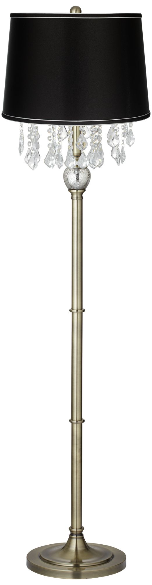 Crystals Black Satin Shade Antique Brass Floor Lamp