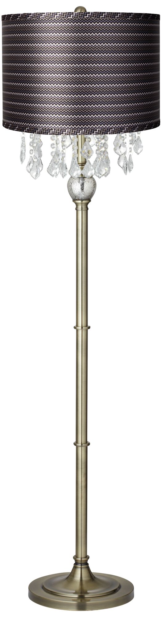 Crystals Gray Zig Zag Shade Antique Brass Floor Lamp