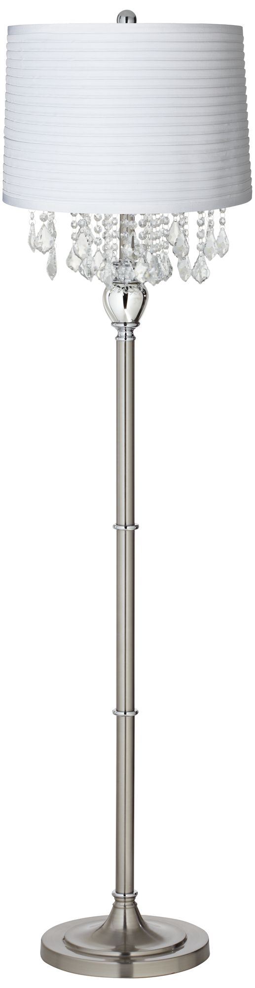 Crystals White Pleated Shade Satin Steel Floor Lamp
