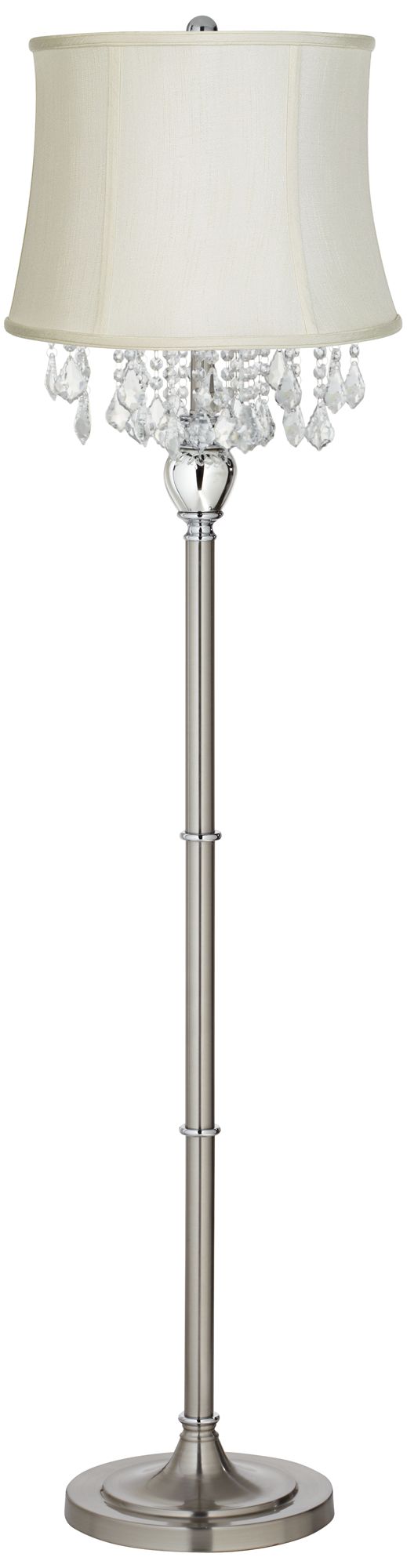 Crystals Creme Fabric Drum Shade Satin Steel Floor Lamp