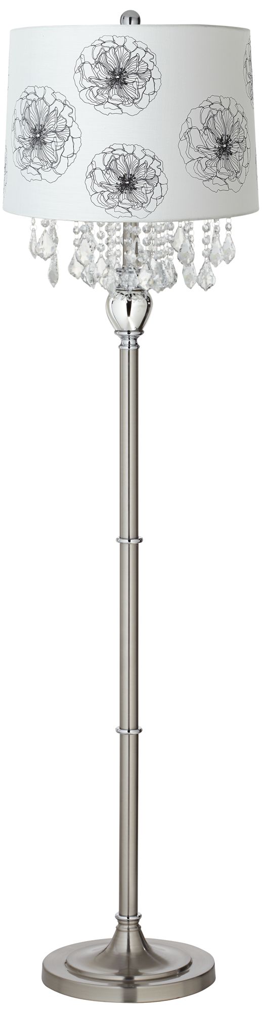 Crystals Flower Graphic Shade Satin Steel Floor Lamp