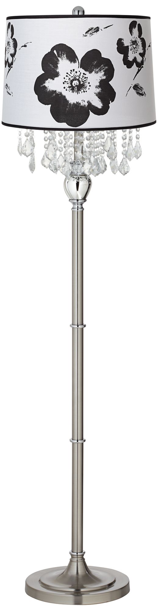 Crystals Black - White Flower Shade Satin Steel Floor Lamp