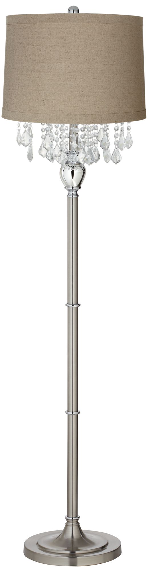 Crystals Linen Drum Shade Satin Steel Floor Lamp