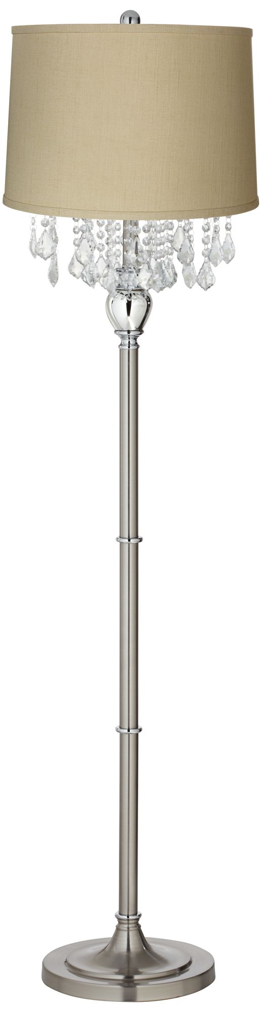 Crystals Herbal Linen Shade Satin Steel Floor Lamp